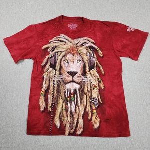 Rainforest Cafe Mens Shirt Red Small Tie Dye Rasta Lion Wildlife Manimals DJ